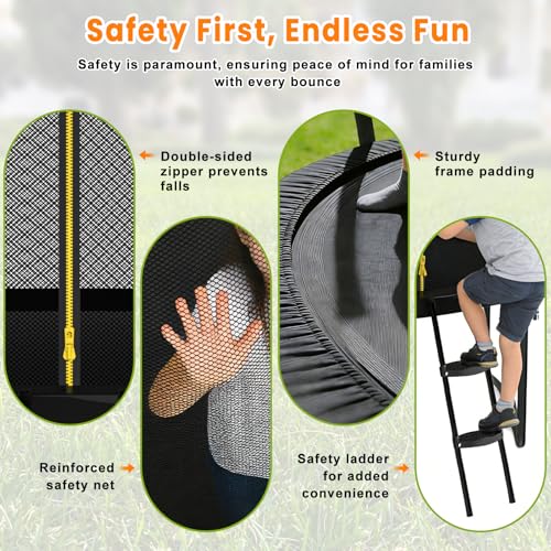 Nattork Trampolin Outdoor Ø244/370/427cm, GS-Zertifikat,Kindertrampolin mit Sicherheitsnetz & Leiter, Robuster Garten-Trampolinspaß für Kinder und Erwachsene, bis Belastbarkeit zu 150 kg