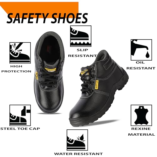 Image of Foot Trends Black Safety Shoes with Steel Toe Protection for Factory and Industrial Work for Men