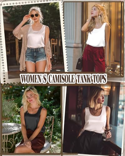 Image of 3 Pack Women's Silk Satin Tank Tops Sleeveless Scoop Neck Camisole Summer Lightweight Blouses Dressy Casual Shirts