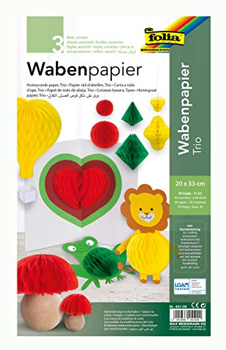 folia 451-09 - Wabenpapier 30 lagig, 20 x 33 cm, 3 Bogen, farbig...