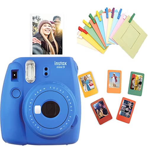 Fujifilm Instax Mini 9 Instant Camera + 10 Photo Bunting + 10 Photo Magnet Frame (Cobalt Blue, MINI9)
