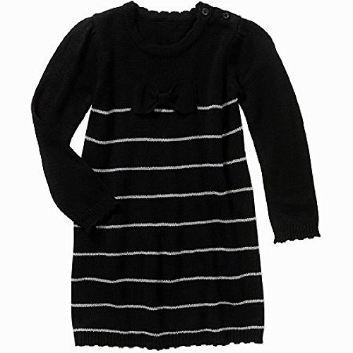 Healthtex 4T Girls Toddler Sweater Knit Dress Black Soot & Grey Stripe Winter Acrylic (4T)