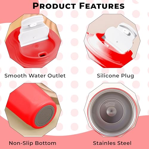 Image of Kraptick Vacuum Insulated Coffee Cup, 316 Food Grade Steel Portable Thermal Coffee Mug, Double Wall Insulated Cup with Large Capacity Designed for Hot and Cold Bevrages-(Red)(450ml)