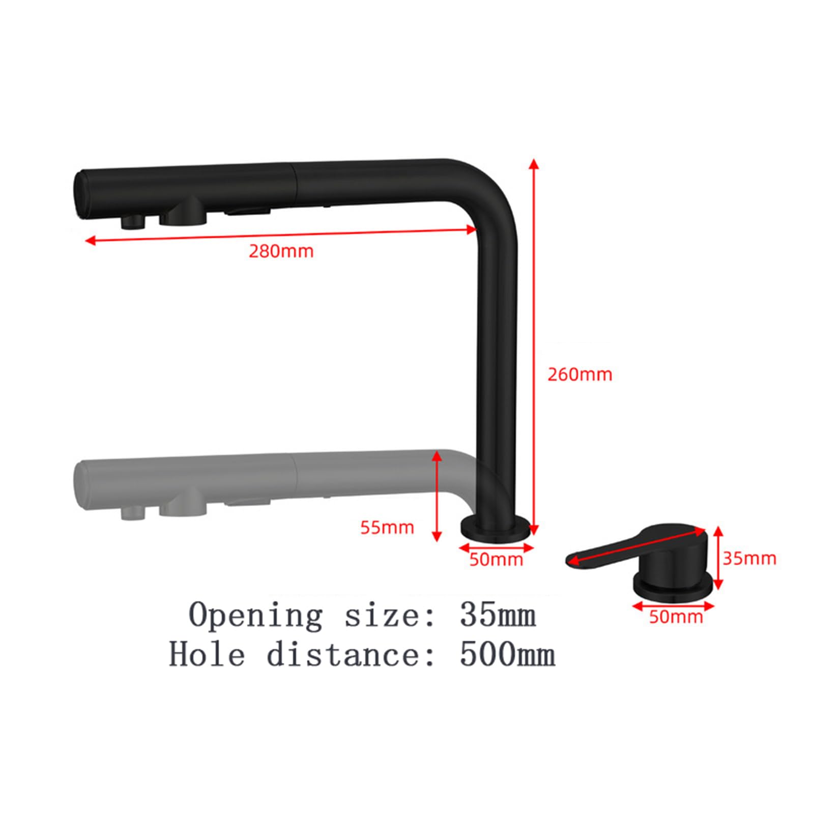 Grifo de cocina de 3 vías negro extraíble de ósmosis giratorio de 360° para debajo de la ventana, ideal para campistas y uso doméstico, fácil instalación y diseño moderno