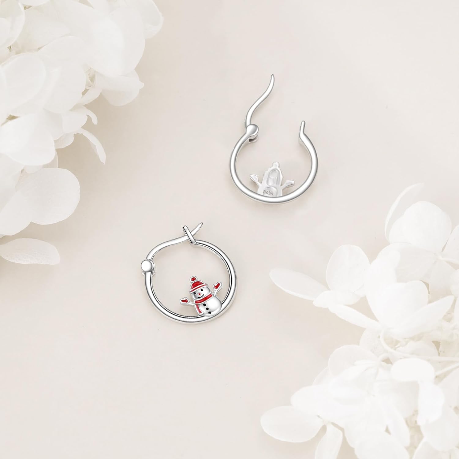 Snowman Earrings Sterling Sliver Snowman Hoop Earrings Jewelry Birthday Gifts for Women - Image 3