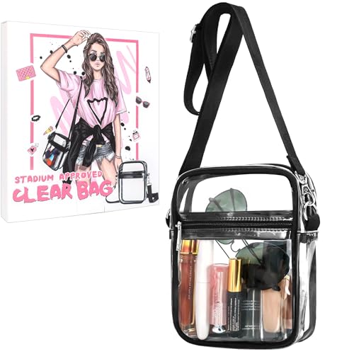 Clear Crossbody Purse Bag - Stadium Approved Concert Sports Bag for Women with Adjustable Strap