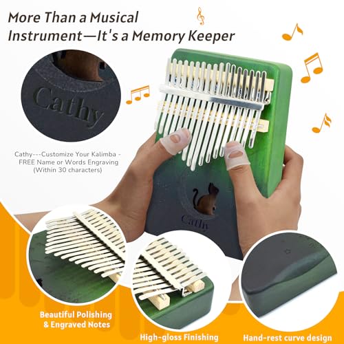 Image of 17 Key Kalimba Thumb Piano - Personalized with Your Name & Sweet Words, Engravable Finger Piano, Perfect Musical for Birthdays & Holidays-Moon Cat-D-2