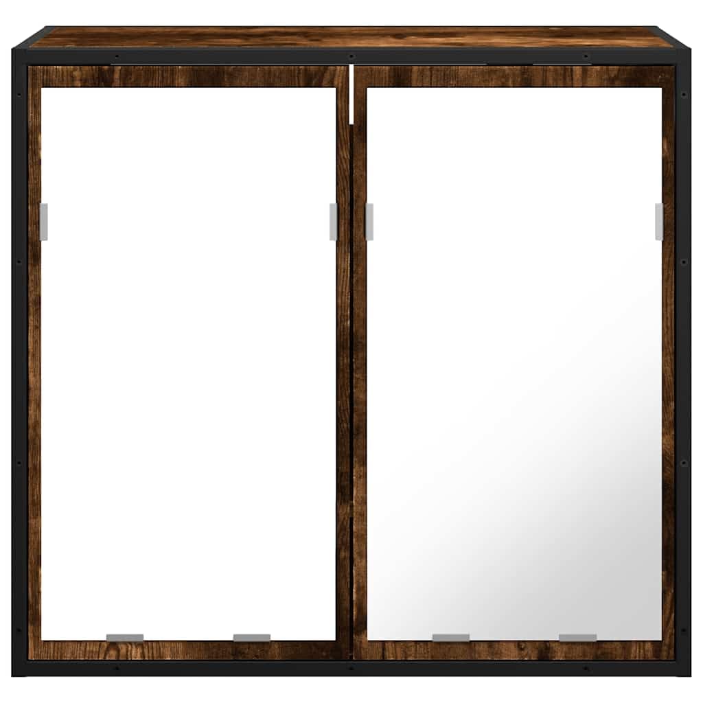 Bad-Spiegelschrank Räuchereiche Holzwerkstoff mit Metallgestell 65x20x60 cm Wandmontage Badezimmer Stauraum Schrank Spiegel für Makeup und Rasur langlebig stabil
