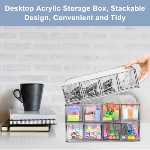 3 Packs Schubladenbox Schreibtisch mit 8 Schubladen, Acryl Stapelbar Schreibtisch Organizer Schubladen, Klar Schubladenbox Klein Make-up, Sonnenbrillen Stationery Organizer für Büro (3 Packs)