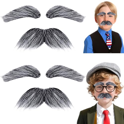 6Pcs/2Set Old Man Mustache and Eyebrow 100 Days of School Custome Beard Accessories for Reading Week Grandpa Role Cosplay Supplies Halloween Black