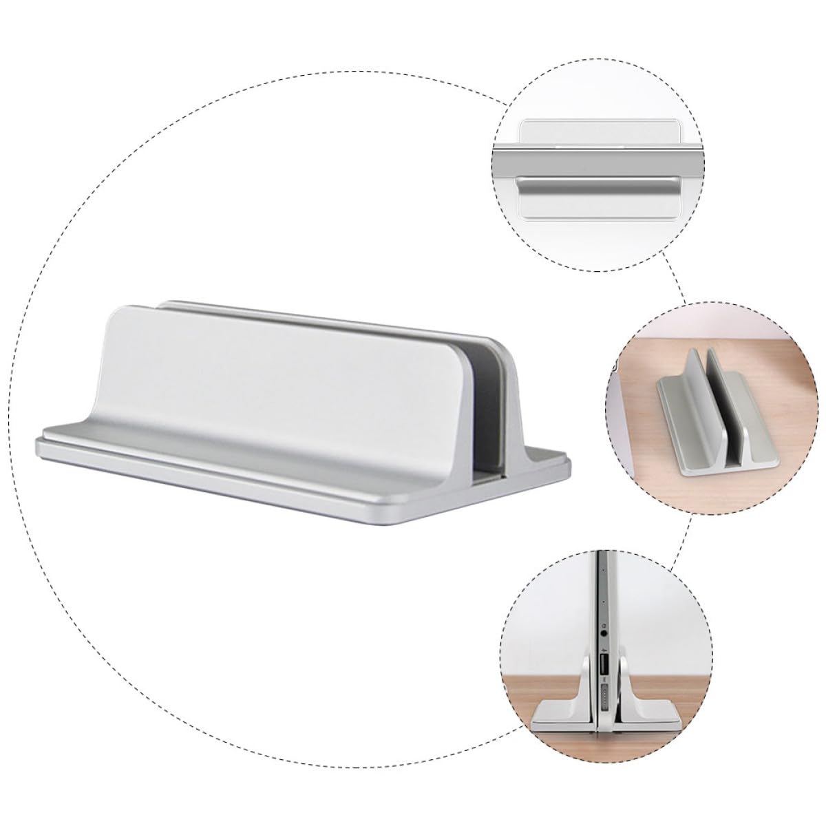 SHERCHPRY Soporte Vertical Ajustable para Portátil de Aleación de Aluminio Plateado, Base de Escritorio Ventilada para Computadora Portátil, Soporte Ergonómico Protección Anti-rayaduras