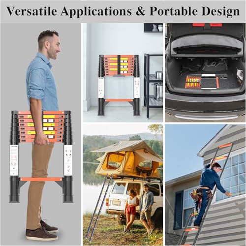 Image of Telescoping Ladder Extension Telescopic Collapsible - 8.5 FT Rv Telescope Foldable Extendable Tall Compact Aluminum Ladders - for House Roof Travel Trailers Adjustable Retractable - 330lbs Capacity