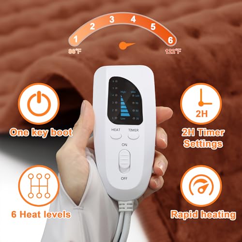 Image of Deepsoon Heating Pad,Electric Heating Pads for Back,Neck,Moist Heating Pad for Abdomen Shoulder Knee Legs,Dry /Moist Heat&Auto Shut Off,Mother's Day Birthday for Men and Women,Brown,33x17 Inch