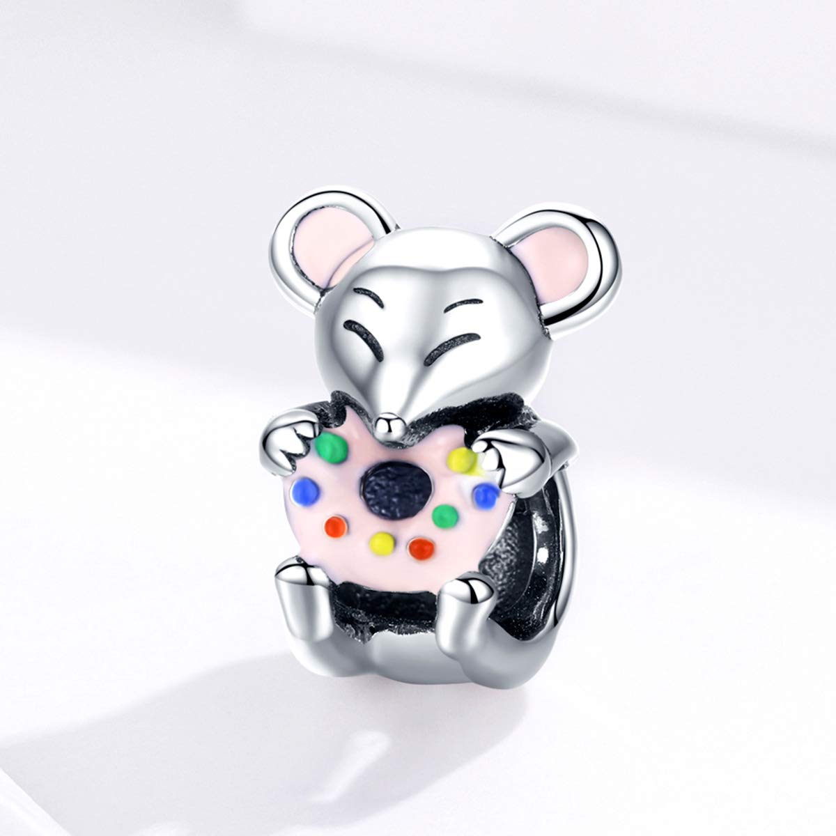 Pulsera brazalete con dije de donuts de ratón en plata 925 para mujer