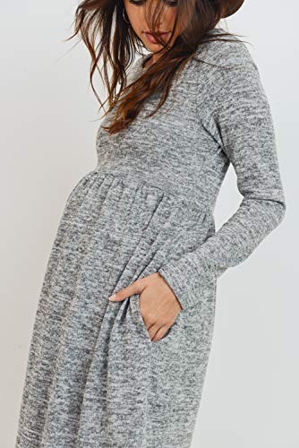 Hello Miz Women's Maternity Sweater Knit Dress With Pocket (Heather Gray, M) #TOP1