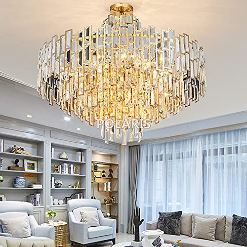 Lustre cristal grand salon villa plafonnier décoration intérieur chrome moderne