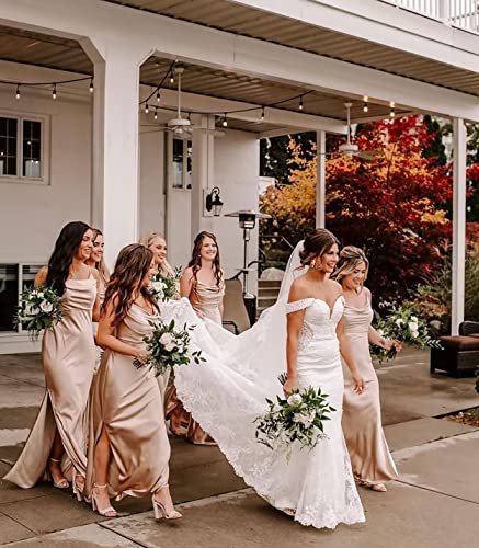 Women's Spaghetti Strap Satin Bridesmaid Dresses Lace Up Back Long Mermaid Formal Dress with Slit4