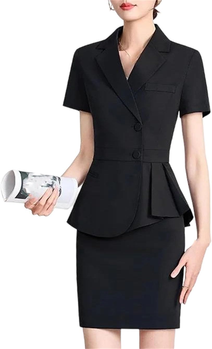 Women's Notched Collar Shrug Short Sleeve Single Breasted Coat Above Knee Pencil Skirt Two Piece Business Office Suit