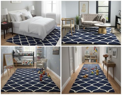 Image of Carpet for Hallway, Kitchen, and Modern InteriorsCarpetCozy Shag Runner for Living Room, Bedroom & Office Decor ETC Size 5x8 feet, Patten-Solid Blue M