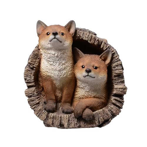Pareja de zorros en tocón estatua exclusiva miniatura 2