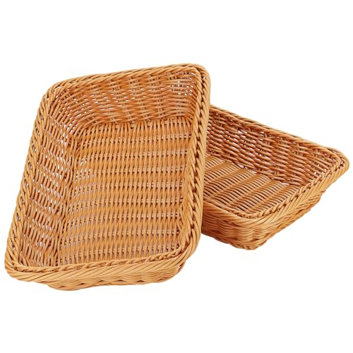 ZEONHAK 3 Pack 30 x 20 x 7cm Imitation Wicker Woven Bread Baskets, 11.8 x 8 x 2.75 Inch Brown Rectangular Poly Food Storage Baskets for Kitchen - Image 5