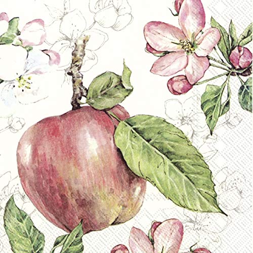Set of 2 Individual Decoupage Paper Party Napkins APPLE FRUIT BLOSSOMS Watercolor Decor Luncheon Napkins for a Birthday holiday, Wedding, Cocktail Party