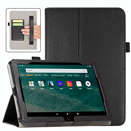 ACdream Case for All-New Fire HD 8 & 8 Plus Tablet (12th Generation/10th Gen, 2022/2020 Release), Folio Leather Cover, Folding Stand, Auto Wake Sleep, Hand Strap, Card Slots, Black