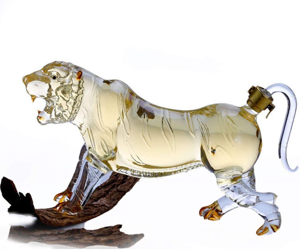 Chiński Zodiak Karafka do Whisky w kształcie Tygrysa, 500/1000 ml Butelka Szklana Musująca, Przezroczysta Butelka Domowa w kształcie Króla Tygrysa do Alkoholu, Scotch, Bourbon, Wódki