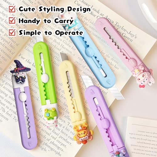 Image of 6 Pack Box Cutter Retractable, Sharp Utility Knife Retractable, Cute Box Cutters for Office, Home, Arts Crafts, Cartons, Cardboard Multi-Colors