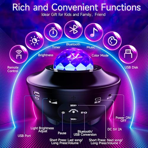 Image of Galaxy Star Projector Night Lamp for Bedroom | Astronaut Space Projector, Night Light for Kids, Bluetooth Music Speaker, Remote Control, No Battery Required