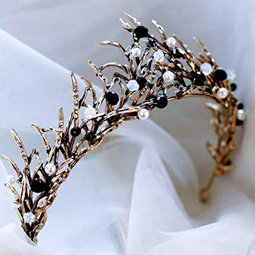 Uranian Black Baroque Rhinestones Pearl Queen Crowns for Women Pricess Crystal Tiara Crowns Bride Wedding Prom Birthday Party Decorative Tiaras Hair Accessories for Girls