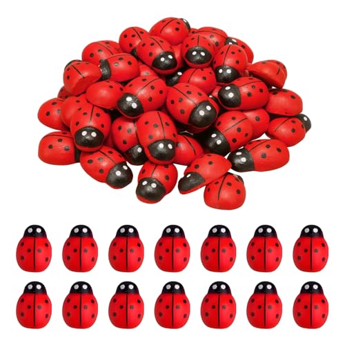 Ztolbriy 100 Pièces Coccinelles en Bois 10x7mm – Autocollants Porte-Bonheur | Décoration Naturelle pour Bricolage | Pour Jardin & Maison