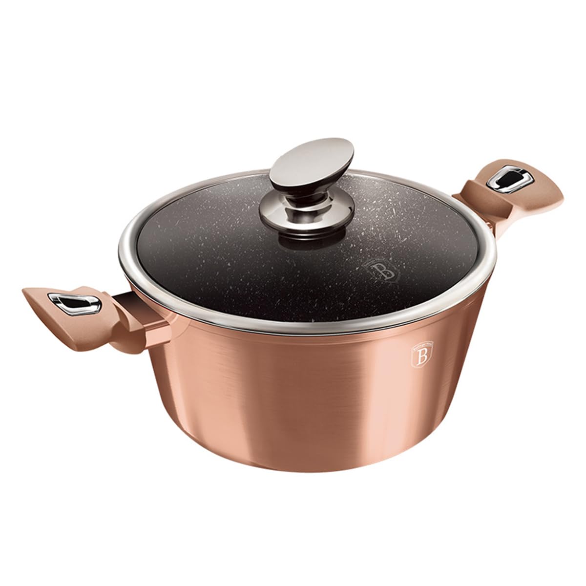 Berlinger Haus, Casserole avec couvercle, 30 cm, Collection Rose Gold, revêtement en marbre antiadhésif à 3 couches, Poignée de touche souple ergonomique, Pour tous feux