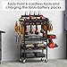 CCCEI Power Tool Organizer Cart with Charging Station, Garage Floor Rolling Storage Cart on Wheels for Mechanic, Mobile 6 Drill, Tool Box Utility Cart with Power Strip, Yellow.