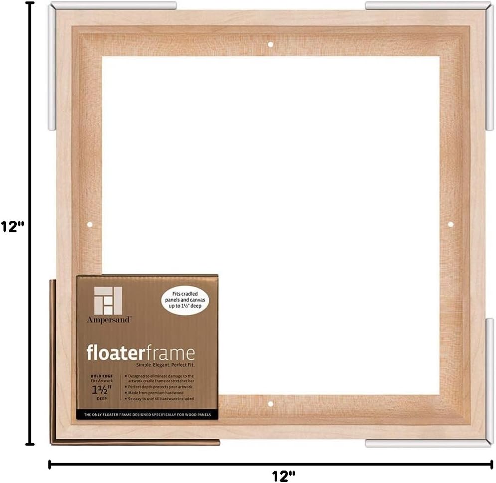 Ampersand Art Supply Floaterframe | 12"x12" | 1 1/2" Depth | Bold Style | Hardwood Floating Frame in Maple Finish for Canvas, Wood Panels & Artwork