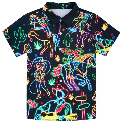 Image of uideazone Boys Hawaiian Shirts Novelty Printed Funky Short Sleeve Button Down Shirt Kids Aloha Luau Shirt 7-14T