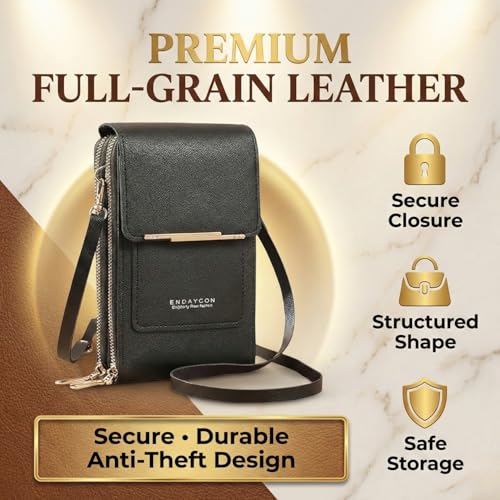 Image of VKR Women's Leather Crossbody Phone Purse with Touchscreen Pocket - Anti-Theft Mobile Sling Bag with Adjustable Shoulder Strap, Card Slots, Zipper Compartments & Compact Wallet for Daily Travel