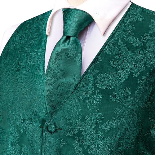 Hi-Tie Men's Silk Suit Vest Formal Vest for Men V Neck Jacquard Tie Handkerchief Cufflinks 4PCS Suits4