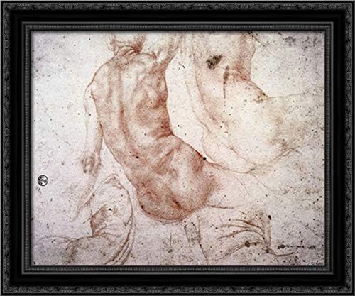 Seated Nude with Raised Arm 24x20 Black Ornate Wood Framed Canvas Art by Jacopo Pontormo