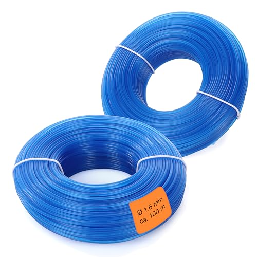 LaGreen Fio de nylon para corta-relvas, conjunto de 2 unidades, adequado para aparar relva, bordas de relva e ervas daninhas, cor azul, 1,6 mm x 100 m