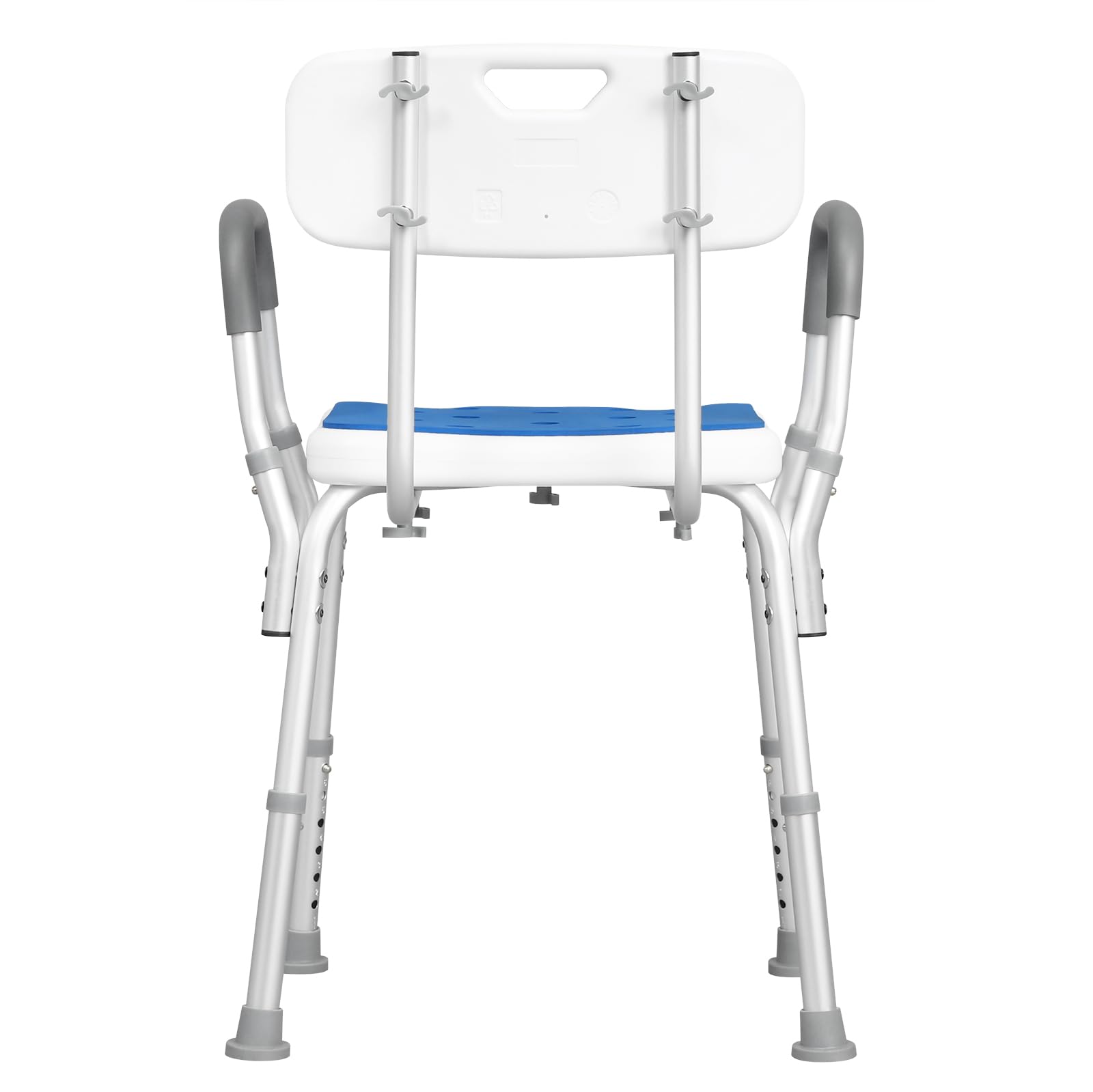 EUGAD Sgabello da Bagno Regolabile, Sgabello con Braccioli e Schienale, Sedia da Doccia per Anziani, Disabili, Sedile in PE, Gambe in Alluminio, Blu+Bianco