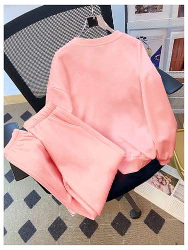 Image of SweatyRocks Girl's Tracksuit 2 Piece Outfits Letter Graphic Crewneck Sweatshirt and Sweatpants Set Pink 10Y