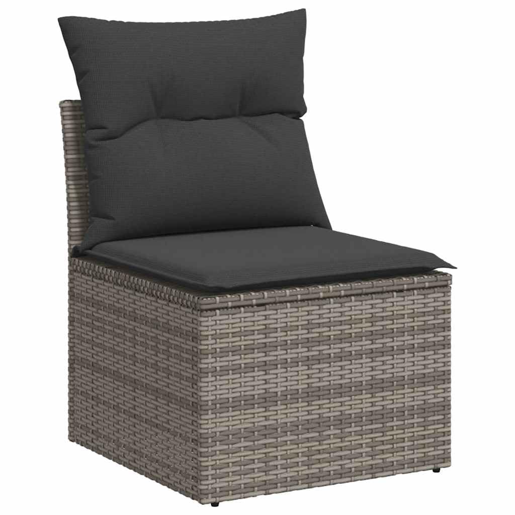 Divano Giardino Senza Braccioli in Polyrattan Grigio con Cuscini | Poltrona modulare per arredare patio o balcone, dotata di piedini regolabili per una stabilità ottimale.