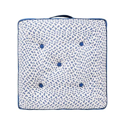 Image of Reversible 60x60x10 cm Blue Woven Quilted Floor Cushion with Cotton Filler for Seating, Patio Seat, Meditation, Yoga, Pooja, Guests, Living Room, Bedroom, Large Size 24x24x4 Inch