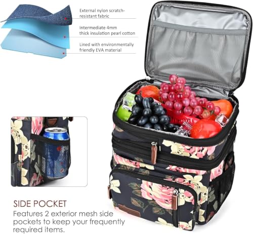 Image of MIYCOO Lunch Bag & Lunch Box for Women Men, Double Deck Leakproof Insulated Soft Large Adult Camping Cooler bag for Work, Beach, Picnic, Travel (Flower, 15L)