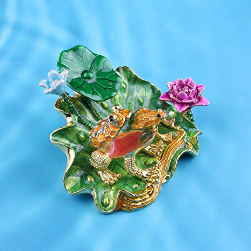 Xinkulas Enameled Frogs On Lotus Leaf Bejeweled Trinket Jewelry Box Animal Figurine Collectible 3.5 Inches (Golden Frogs) #TOP1