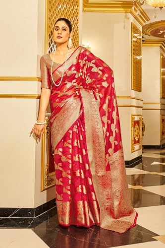 Image of SWORNOF Women's kanjivaram banarasi silk saree for Patola festival Wedding silk with rich pallu Design sarees for women with blouse piece