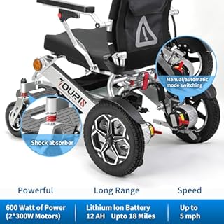 18 Miles Long Travel Range Corse Motility Compact Electric Wheelchair for Adults - Lightweight 60lbs, Foldable Motorized Power Chair for Seniors, 600W Motors, All-Terrain Capability