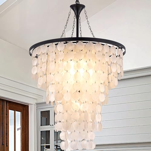 Wellmet Crystal Chandelier Lights French Empire Chandeliers Lighting and Coastal Capiz Shell Chandelier Sea Shell Pendant Lighting - Image 3