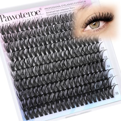 Image of Pawotence Lash Clusters 200pcs Individual Lashes 50D Cluster Eyelash Extensions 9-16mm Eyelash Clusters Lash Extensions for Self Application (50D, 0.07D, 9-16mm Refill)